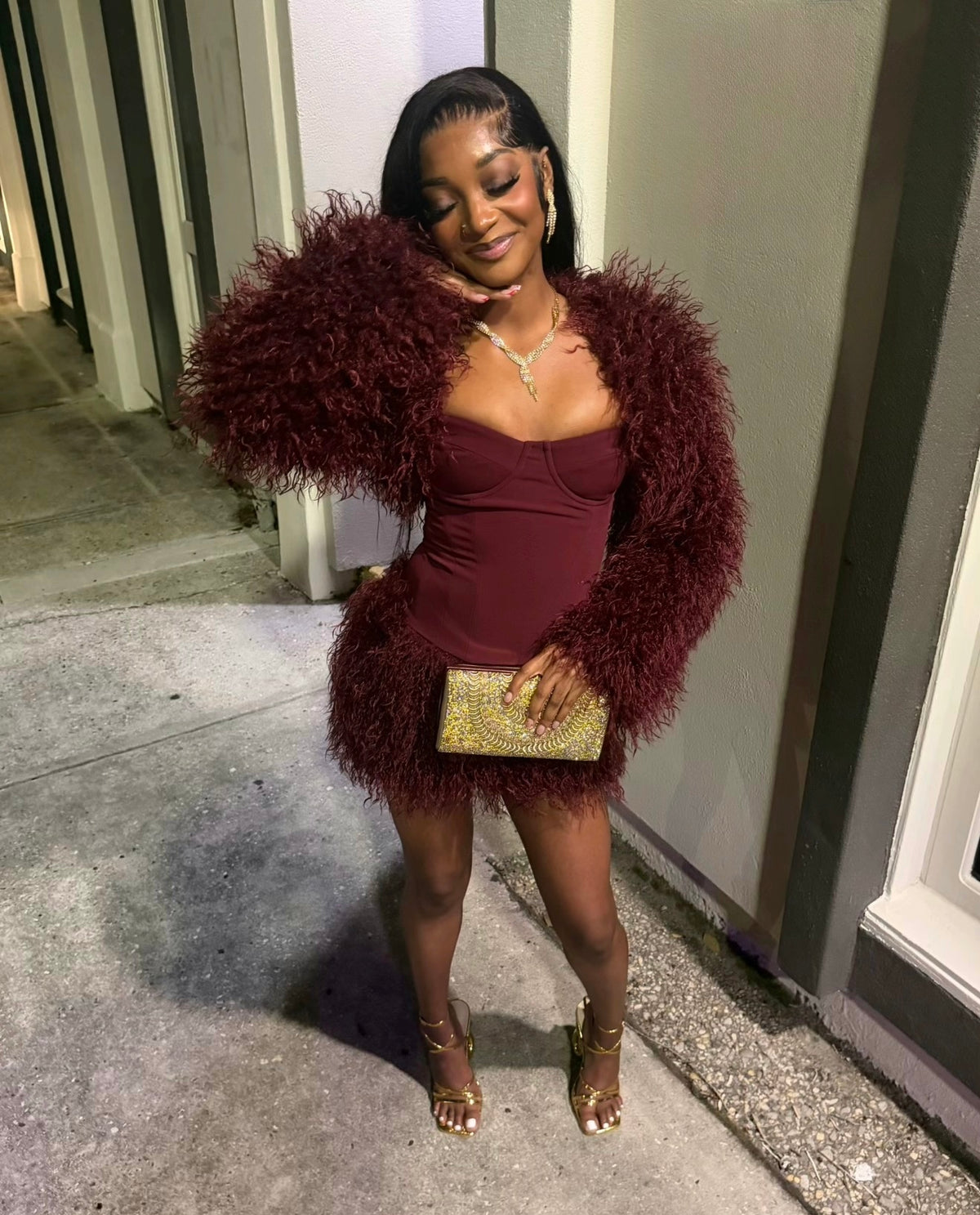 Burgundy Fur Jacket